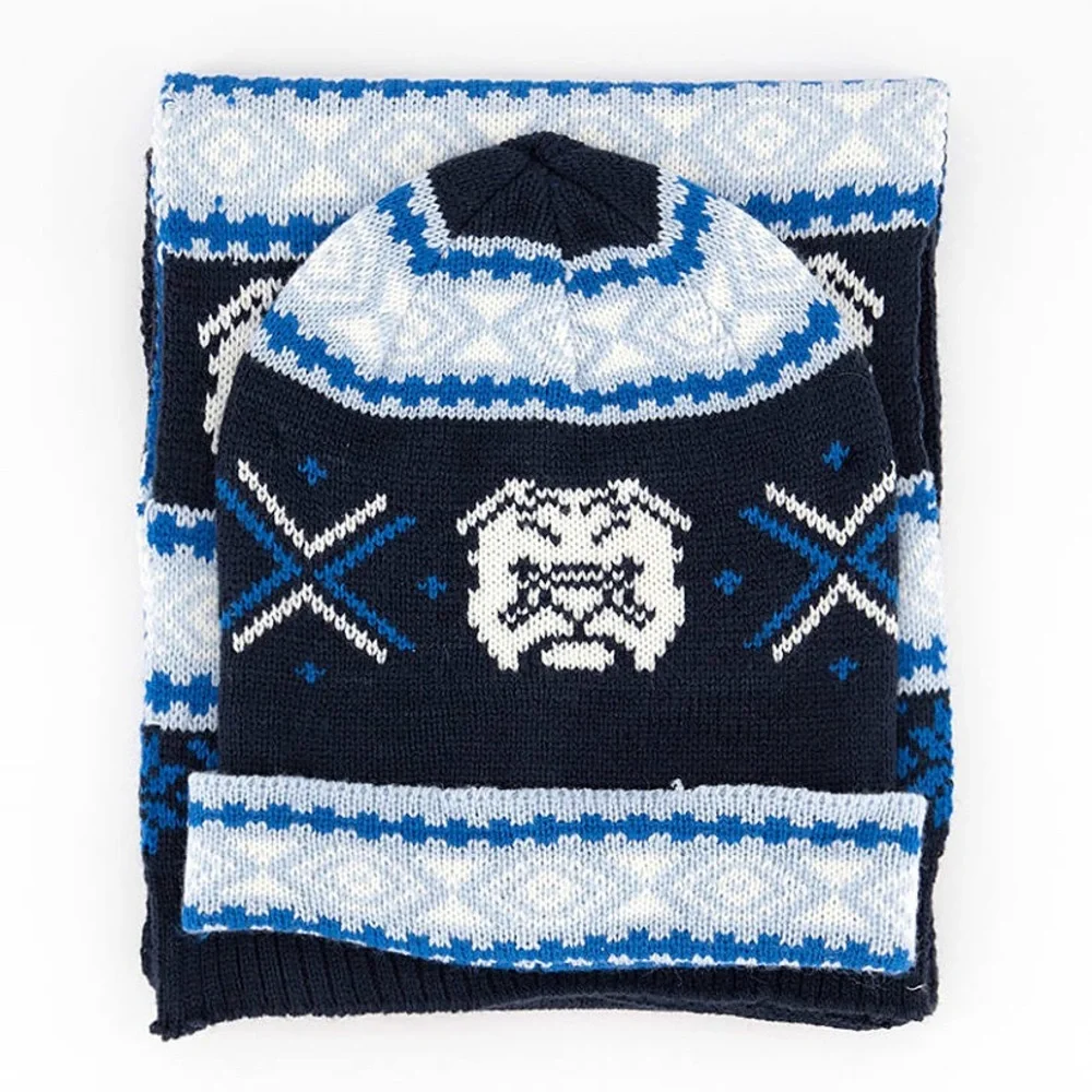 Club Room Men's Bulldog Hat & Scarf Set Blue Navy, New w/Tag